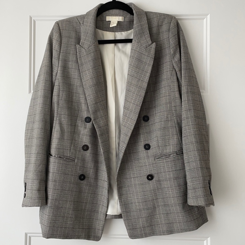 H&M Grey Check Longline Blazer
